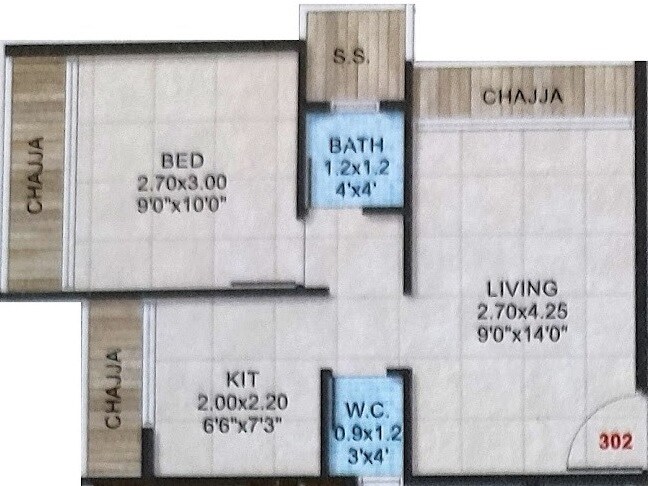 Floor plan of 1 BHK 219 Sq. Ft. Apartment in Aaditya Rudra, Navi Mumbai