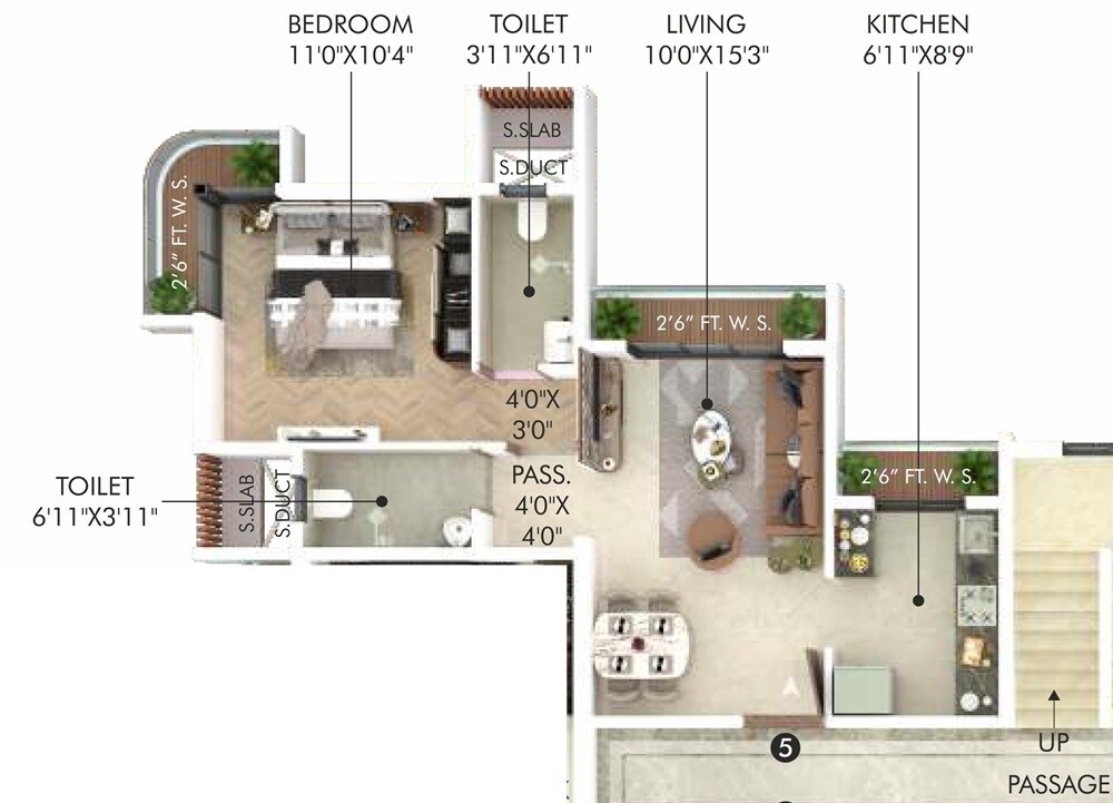 Floor plan of 1 BHK 500 Sq. Ft. Apartment in Aakash Height, Navi Mumbai