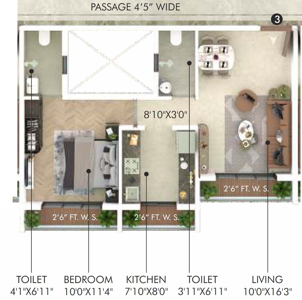 Floor plan of 1 BHK 510 Sq. Ft. Apartment in Aakash Height, Navi Mumbai