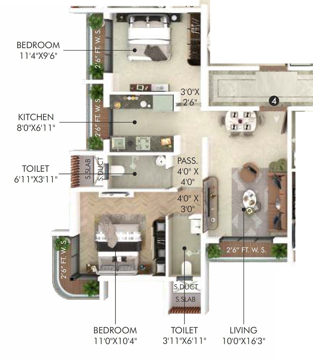 Floor plan of 2 BHK 675 Sq. Ft. Apartment in Aakash Height, Navi Mumbai