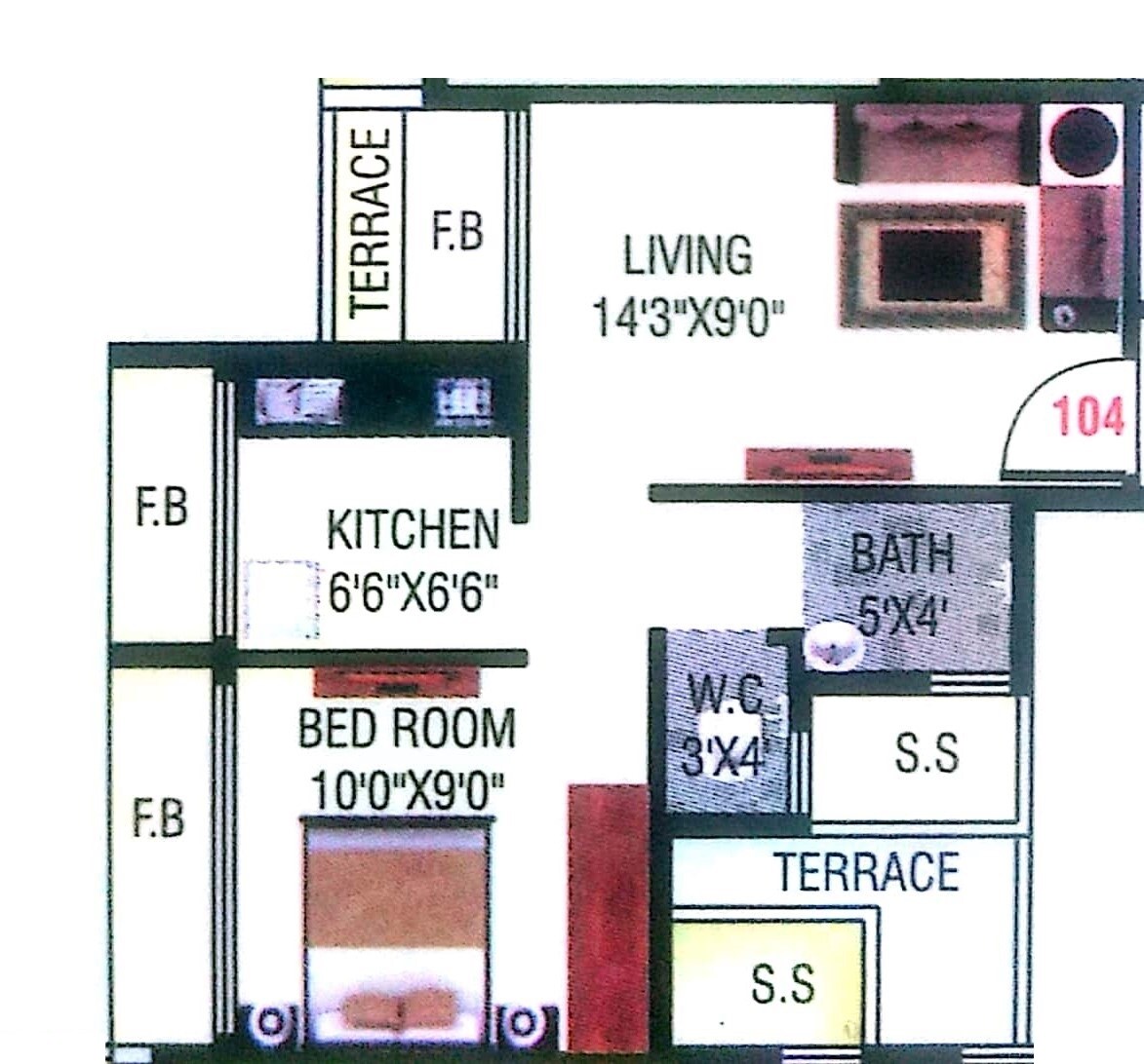 Floor plan of 1 BHK 297 Sq. Ft. Apartment in Aansh Ganesh Pride, Navi Mumbai