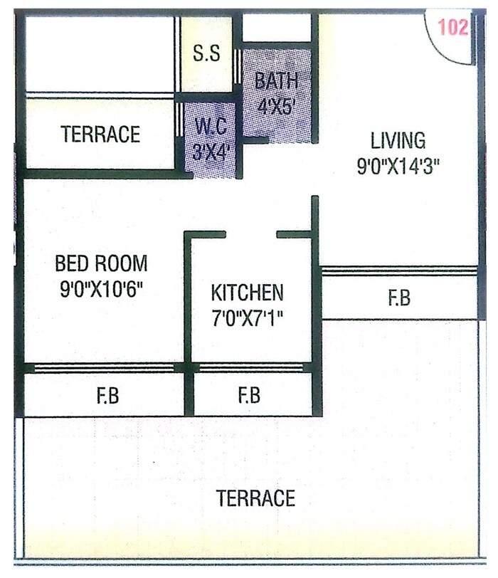 Floor plan of 1 BHK 313 Sq. Ft. Apartment in Aansh Ganesh Pride, Navi Mumbai