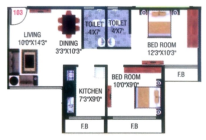 Floor plan of 2 BHK 472 Sq. Ft. Apartment in Aansh Ganesh Pride, Navi Mumbai