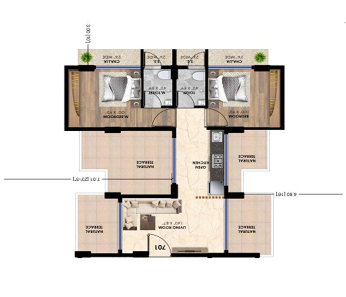 Floor plan of 2 BHK 591 Sq. Ft. Apartment in Aaradhy Heights, Navi Mumbai