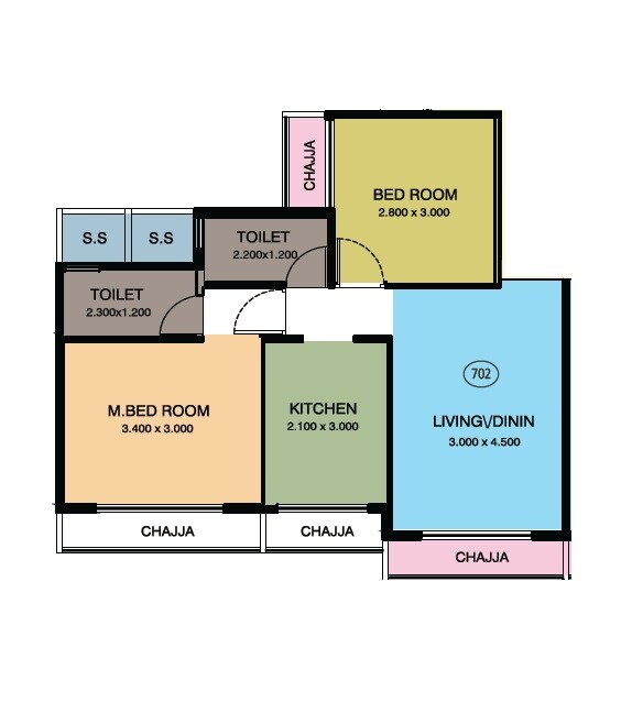 Floor plan of 2 BHK 541 Sq. Ft. Apartment in Aaradhya Shree Narayan Paradise, Navi Mumbai