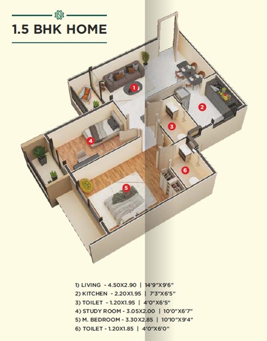 Floor plan of 1 BHK 410 Sq. Ft. Apartment in Aashray Nisarg, Navi Mumbai