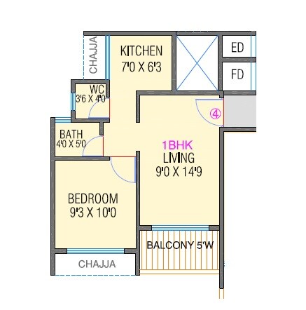 Floor plan of 1 BHK 346 Sq. Ft. Apartment in Aayushi Empire, Navi Mumbai
