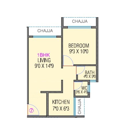 Floor plan of 1 BHK 382 Sq. Ft. Apartment in Aayushi Empire, Navi Mumbai
