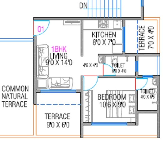 Floor plan of 1 BHK 310 Sq. Ft. Apartment in Aayushi Enclave, Navi Mumbai