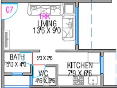 Floor plan of 178 Sq. Ft. Studio in Aayushi Enclave, Navi Mumbai
