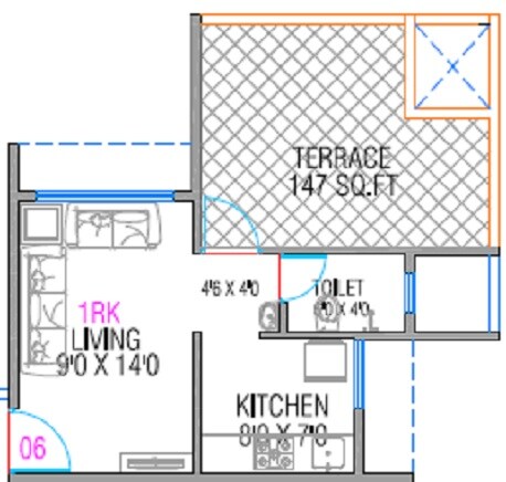 Floor plan of 228 Sq. Ft. Studio in Aayushi Enclave, Navi Mumbai
