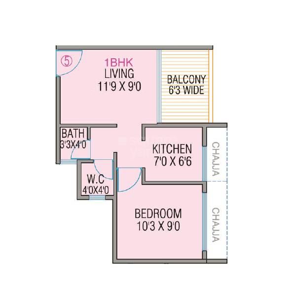 Floor plan of 1 BHK 322 Sq. Ft. Apartment in Aayushi Raghunath, Navi Mumbai