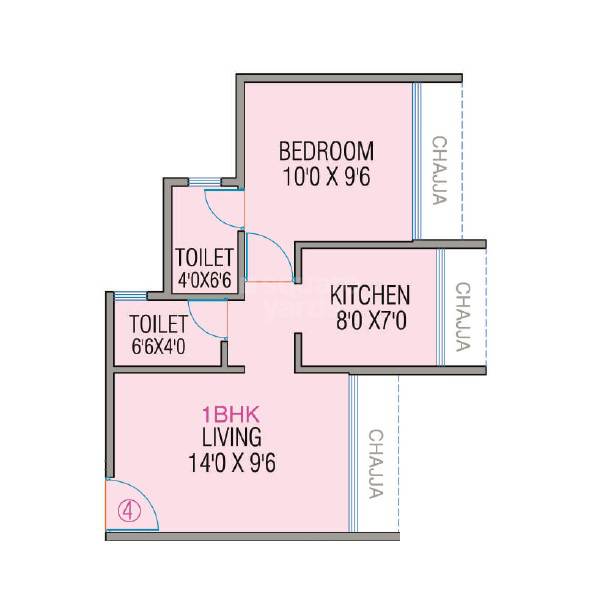 Floor plan of 1 BHK 395 Sq. Ft. Apartment in Aayushi Raghunath, Navi Mumbai
