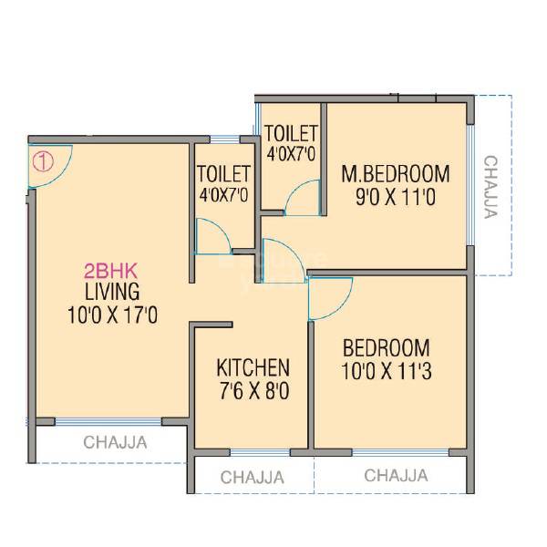 Floor plan of 2 BHK 563 Sq. Ft. Apartment in Aayushi Raghunath, Navi Mumbai