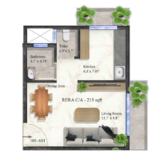 Floor plan of 215 Sq. Ft. Studio in AB Swami Sadan, Navi Mumbai