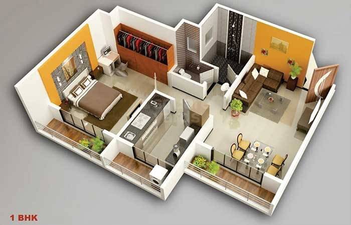 Floor plan of 1 BHK 370 Sq. Ft. Apartment in Abhishek Florida, Navi Mumbai