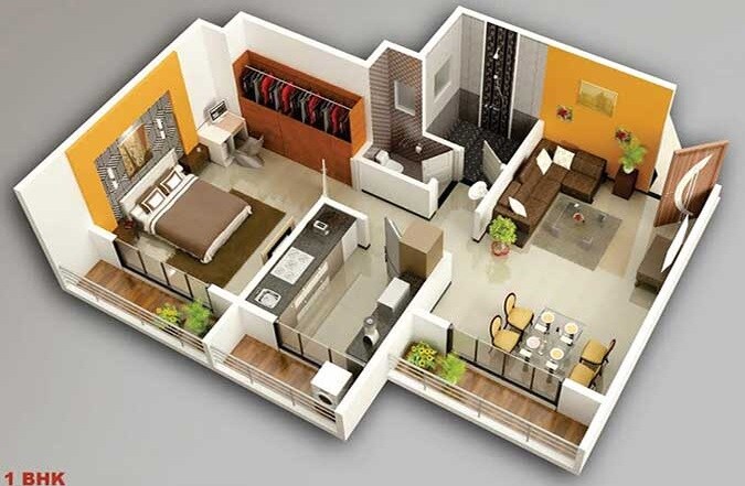 Floor plan of 1 BHK 396 Sq. Ft. Apartment in Abhishek Florida Sunflower Rose Jasmine, Navi Mumbai