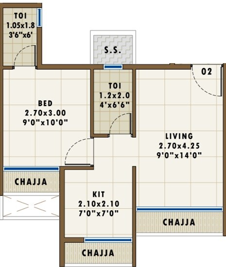 Floor plan of 1 BHK 432 Sq. Ft. Apartment in Abhishek Shiv Shankar Residency, Navi Mumbai