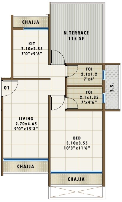 Floor plan of 1 BHK 440 Sq. Ft. Apartment in Abhishek Shiv Shankar Residency, Navi Mumbai