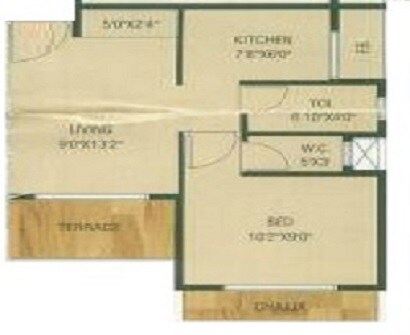 Floor plan of 1 BHK 205 Sq. Ft. Apartment in Abri Nest, Navi Mumbai