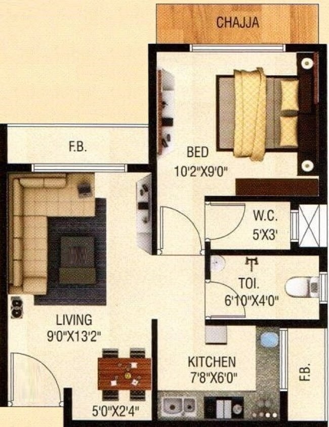 Floor plan of 1 BHK 317 Sq. Ft. Apartment in Abri Nest, Navi Mumbai