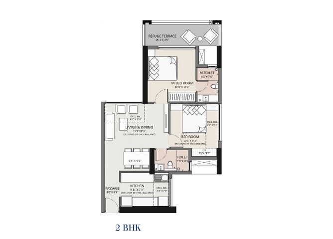 2 BHK 660 Sq. Ft. Apartment