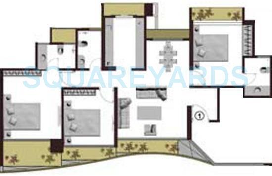 Floor plan of 3 BHK 1541 Sq. Ft. Apartment in Adhiraj Cyprees Aqua, Navi Mumbai