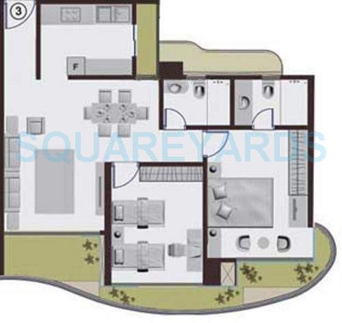 Floor plan of 2 BHK 1136 Sq. Ft. Apartment in Adhiraj Cypress, Navi Mumbai