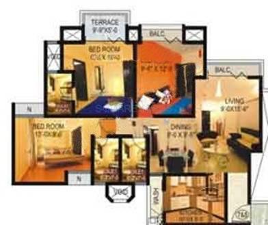 Floor plan of 3 BHK 1430 Sq. Ft. Apartment in Adhiraj Magnolia, Navi Mumbai