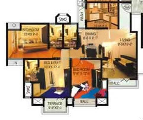Floor plan of 3 BHK 1465 Sq. Ft. Apartment in Adhiraj Magnolia, Navi Mumbai