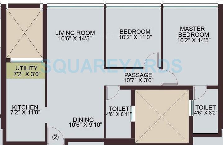Floor plan of 2 BHK 480 Sq. Ft. Apartment in Adhiraj Samyama, Navi Mumbai