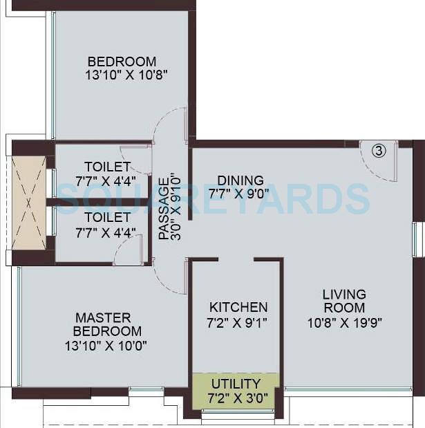 Floor plan of 2 BHK 700 Sq. Ft. Apartment in Adhiraj Samyama, Navi Mumbai