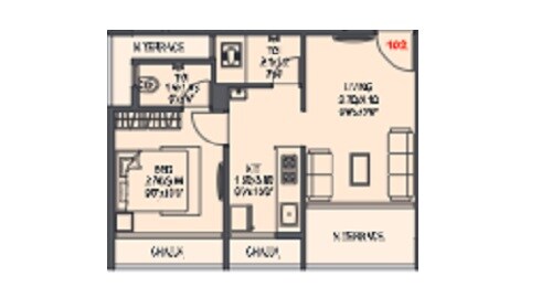 Floor plan of 1 BHK 373 Sq. Ft. Apartment in Adhya Abhi, Navi Mumbai