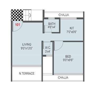 Floor plan of 1 BHK 254 Sq. Ft. Apartment in Adhya Bhimashankar, Navi Mumbai