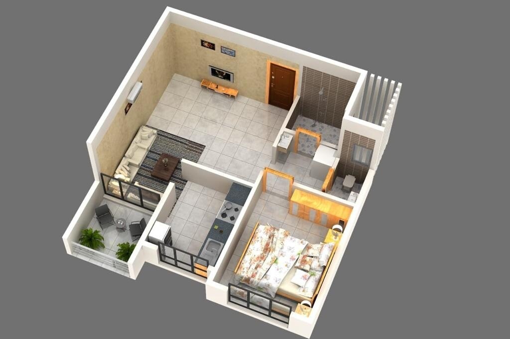 Floor plan of 1 BHK Apartment - 440 sq. ft. in Adhya Damani Heights, Navi Mumbai