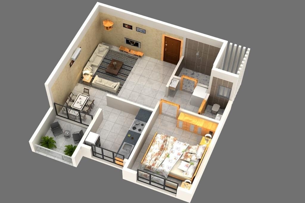 Floor plan of 1 BHK Apartment - 494 sq. ft. in Adhya Damani Heights, Navi Mumbai