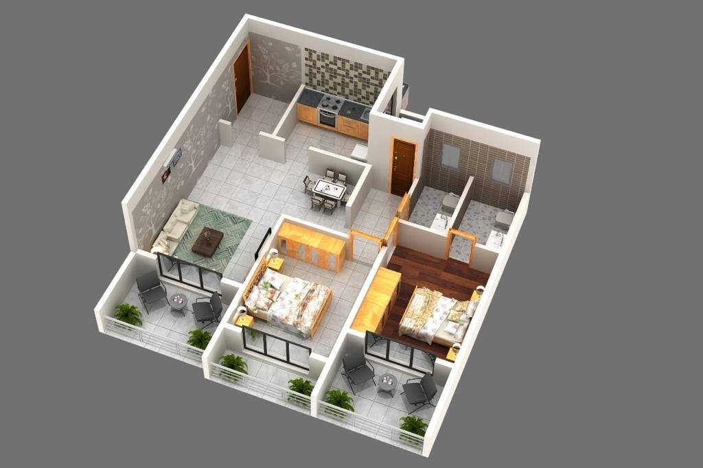 Floor plan of 2 BHK Apartment - 663 sq. ft. in Adhya Damani Heights, Navi Mumbai