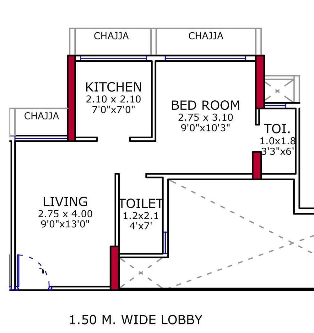 Floor plan of 1 BHK 302 Sq. Ft. Apartment in Adinath Solaris, Navi Mumbai