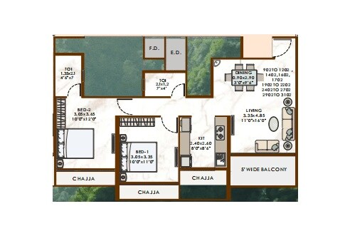 Floor plan of 2 BHK 790 Sq. Ft. Apartment in Admire 19 The Pinnacle, Navi Mumbai