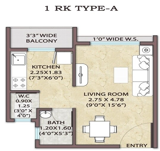 Floor plan of 203 Sq. Ft. Studio in Advance Kingdom, Navi Mumbai