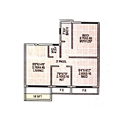 Floor plan of 2 BHK 700 Sq. Ft. Apartment in Advance Vision, Navi Mumbai