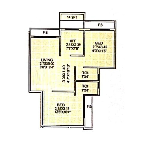 2 BHK 729 Sq. Ft. Apartment