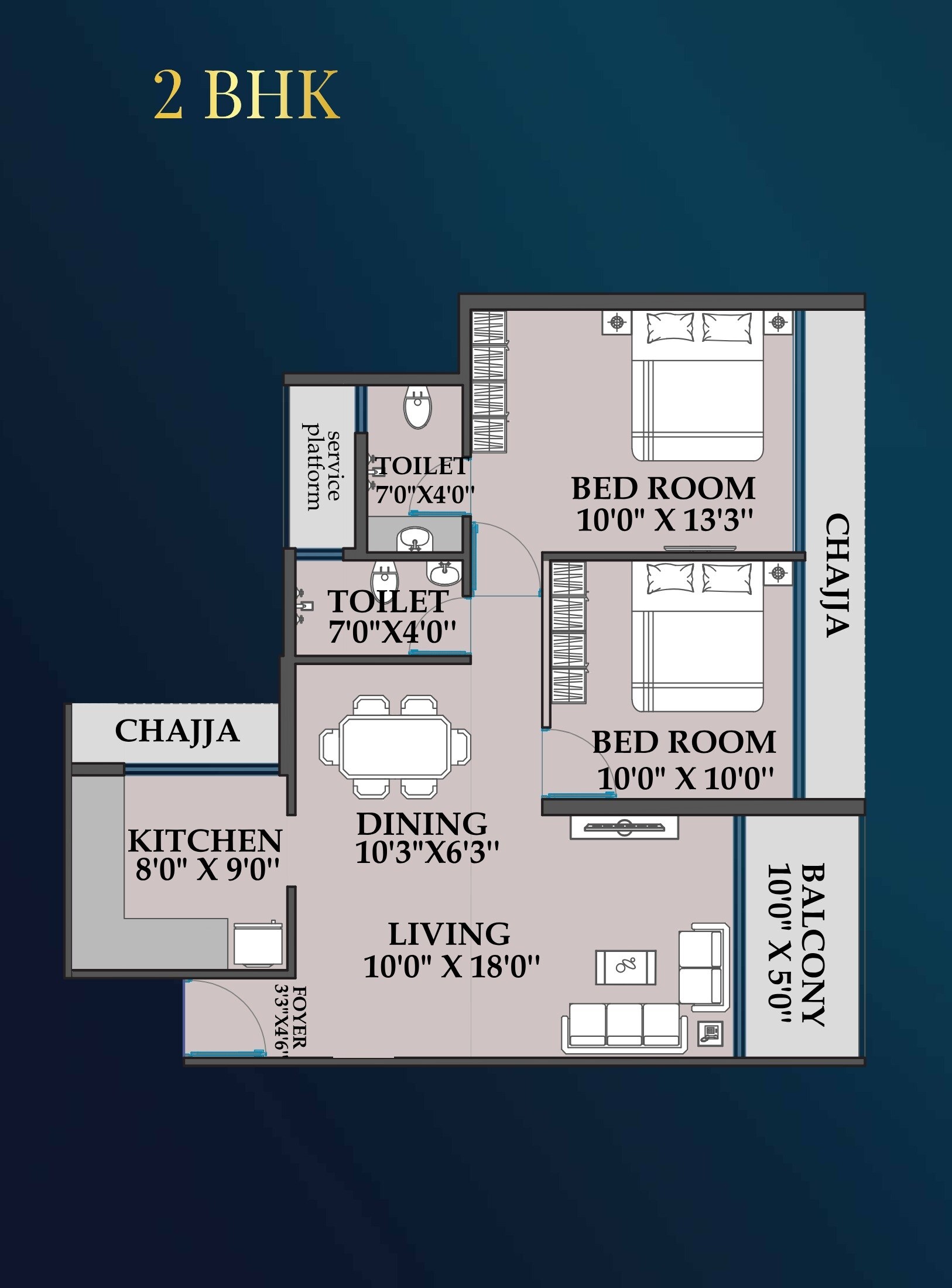Floor plan of 2 BHK 641 Sq. Ft. Apartment in Ahinsa Mirai One, Navi Mumbai