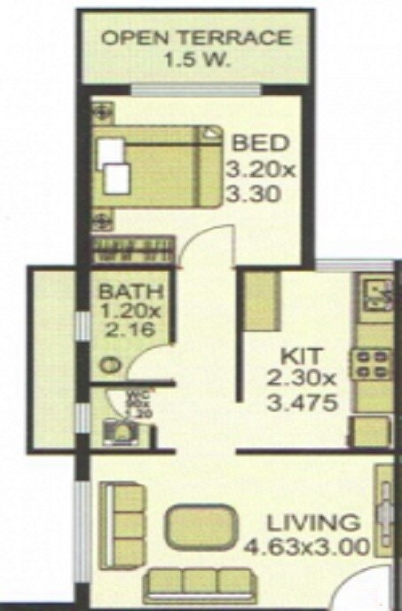 Floor plan of 1 BHK 452 Sq. Ft. Apartment in AK Ashiyanas Lake View, Navi Mumbai