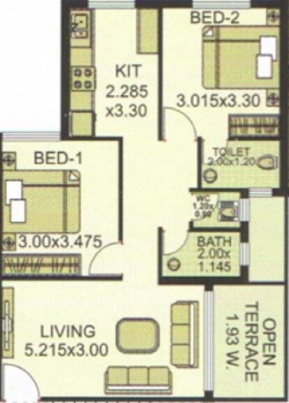 Floor plan of 2 BHK 531 Sq. Ft. Apartment in AK Ashiyanas Lake View, Navi Mumbai