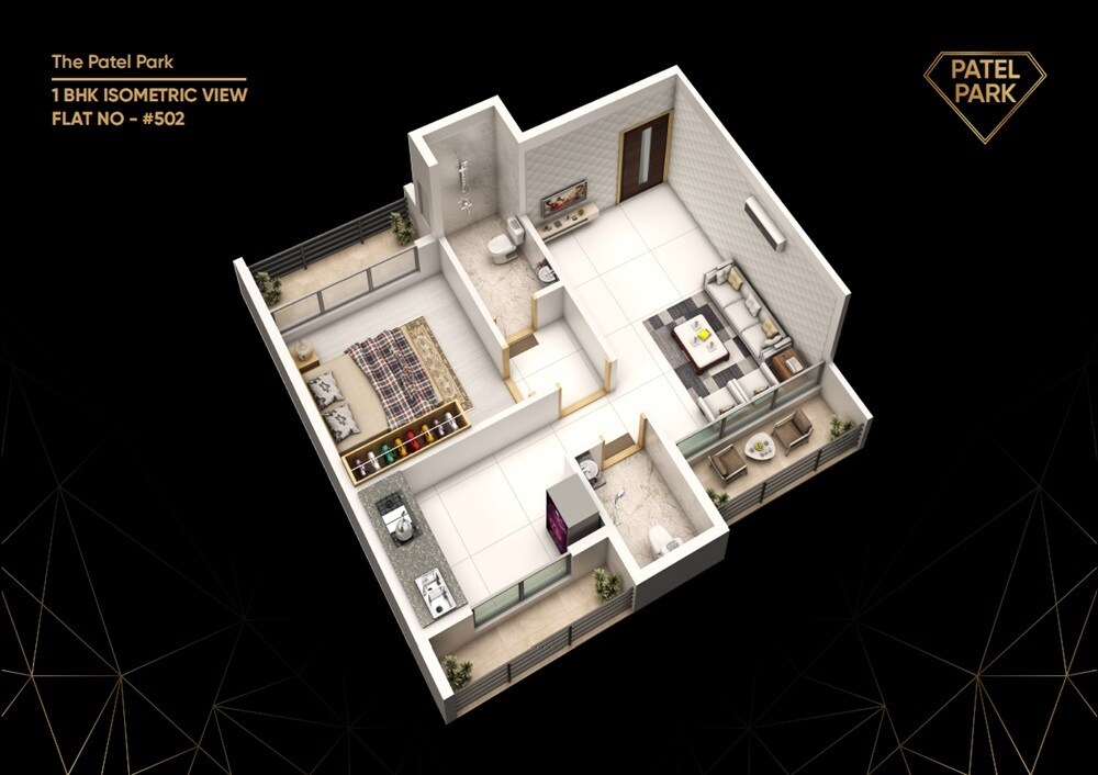 Floor plan of 1 BHK 370 Sq. Ft. Apartment in AK Patel Park, Navi Mumbai