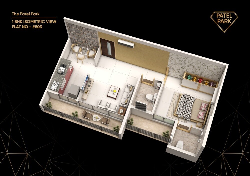 Floor plan of 1 BHK 488 Sq. Ft. Apartment in AK Patel Park, Navi Mumbai