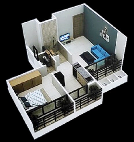 Floor plan of 1 BHK 424 Sq. Ft. Apartment in AK Patel Royal, Navi Mumbai