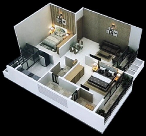 Floor plan of 2 BHK 666 Sq. Ft. Apartment in AK Patel Royal, Navi Mumbai
