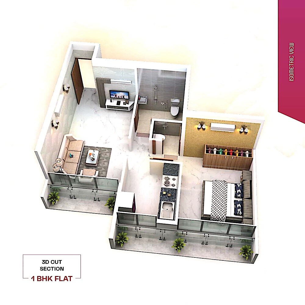Floor plan of 1 BHK 450 Sq. Ft. Apartment in AK Prime Rose, Navi Mumbai